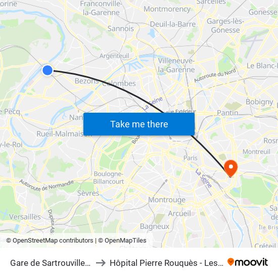 Gare de Sartrouville - RER to Hôpital Pierre Rouquès - Les Bluets map