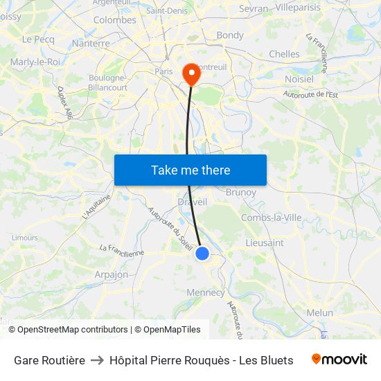 Gare Routière to Hôpital Pierre Rouquès - Les Bluets map