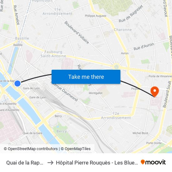 Quai de la Rapée to Hôpital Pierre Rouquès - Les Bluets map