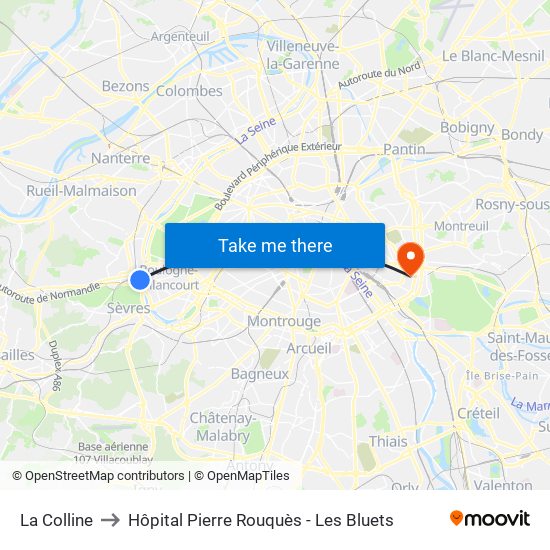 La Colline to Hôpital Pierre Rouquès - Les Bluets map
