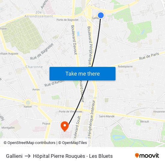 Gallieni to Hôpital Pierre Rouquès - Les Bluets map