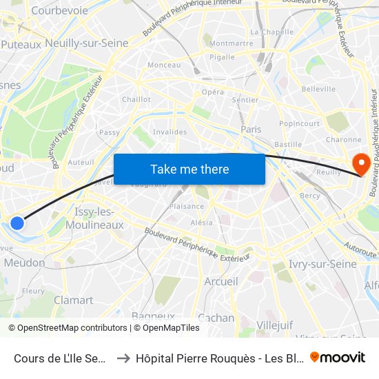 Cours de L'Ile Seguin to Hôpital Pierre Rouquès - Les Bluets map
