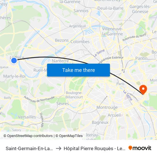Saint-Germain-En-Laye RER to Hôpital Pierre Rouquès - Les Bluets map