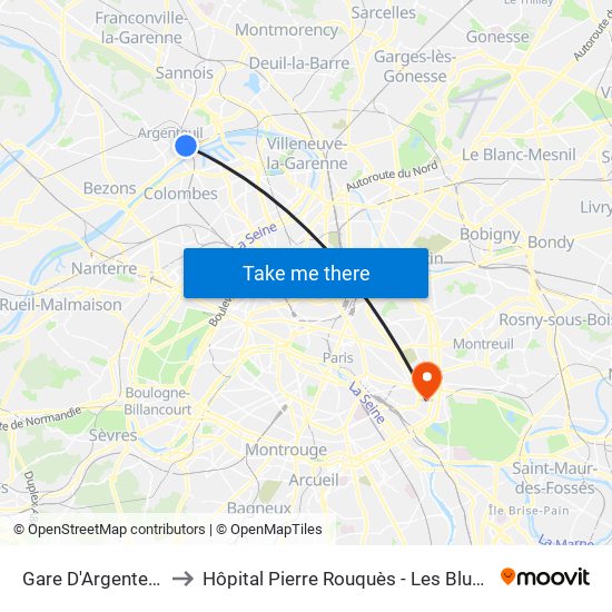 Gare D'Argenteuil to Hôpital Pierre Rouquès - Les Bluets map