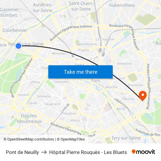 Pont de Neuilly to Hôpital Pierre Rouquès - Les Bluets map