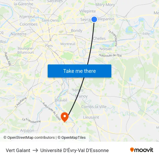 Vert Galant to Université D'Évry-Val D'Essonne map