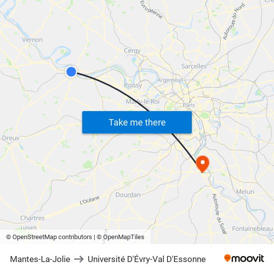 Mantes-La-Jolie to Université D'Évry-Val D'Essonne map