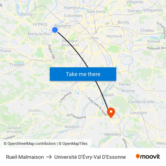 Rueil-Malmaison to Université D'Évry-Val D'Essonne map