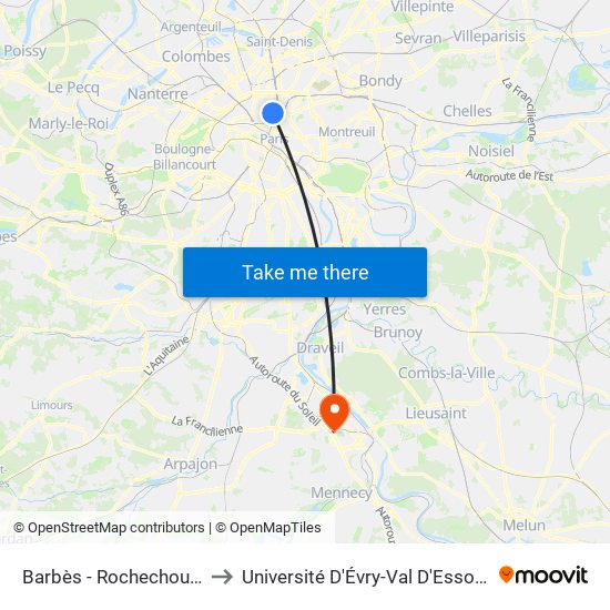 Barbès - Rochechouart to Université D'Évry-Val D'Essonne map