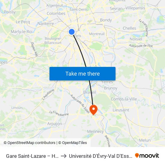 Gare Saint-Lazare – Havre to Université D'Évry-Val D'Essonne map
