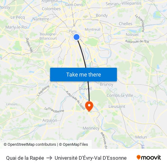 Quai de la Rapée to Université D'Évry-Val D'Essonne map