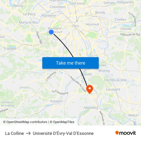 La Colline to Université D'Évry-Val D'Essonne map