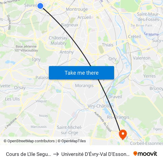 Cours de L'Ile Seguin to Université D'Évry-Val D'Essonne map