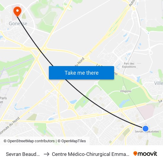 Sevran Beaudottes to Centre Médico-Chirurgical Emmanuel Rain map