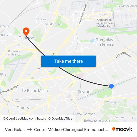 Vert Galant to Centre Médico-Chirurgical Emmanuel Rain map