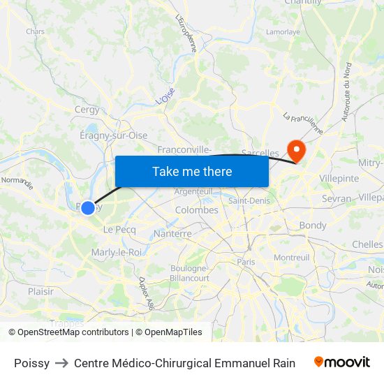 Poissy to Centre Médico-Chirurgical Emmanuel Rain map