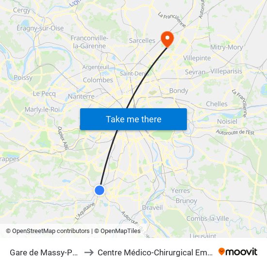 Gare de Massy-Palaiseau to Centre Médico-Chirurgical Emmanuel Rain map