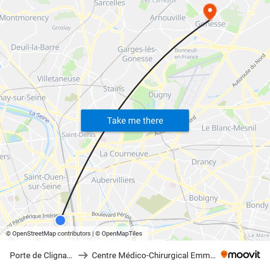 Porte de Clignancourt to Centre Médico-Chirurgical Emmanuel Rain map