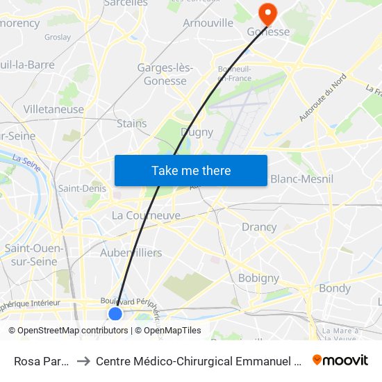 Rosa Parks to Centre Médico-Chirurgical Emmanuel Rain map