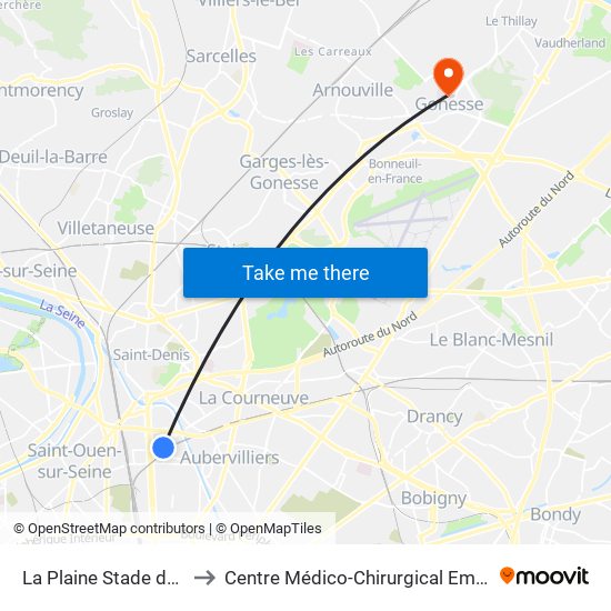 La Plaine Stade de France to Centre Médico-Chirurgical Emmanuel Rain map