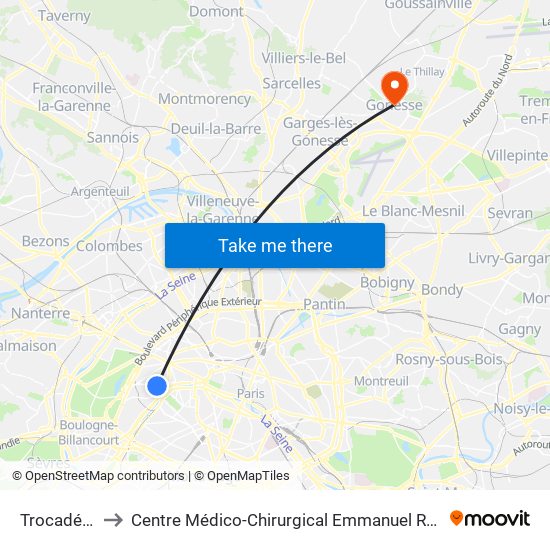 Trocadéro to Centre Médico-Chirurgical Emmanuel Rain map
