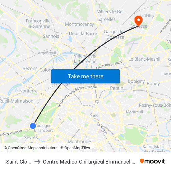 Saint-Cloud to Centre Médico-Chirurgical Emmanuel Rain map