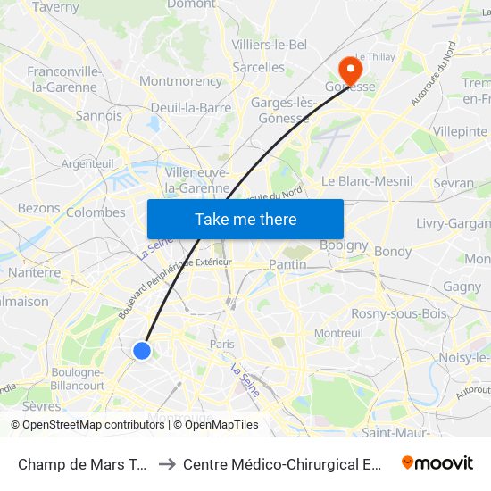 Champ de Mars Tour Eiffel to Centre Médico-Chirurgical Emmanuel Rain map