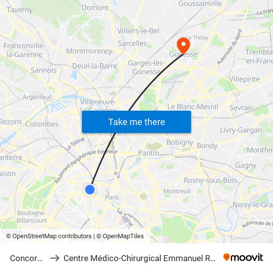 Concorde to Centre Médico-Chirurgical Emmanuel Rain map