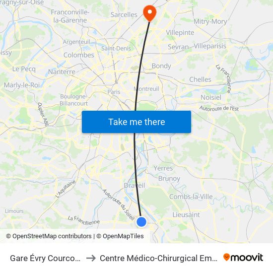 Gare Évry Courcouronnes to Centre Médico-Chirurgical Emmanuel Rain map