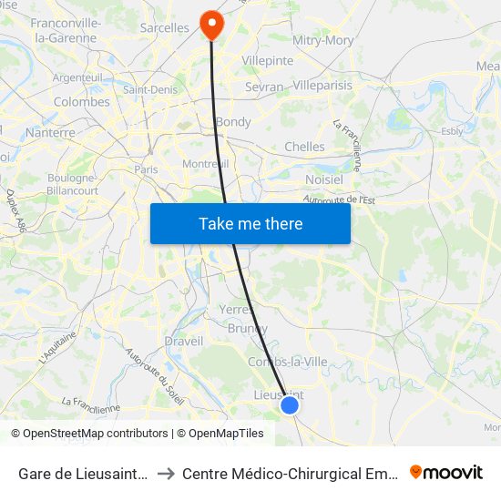 Gare de Lieusaint Moissy to Centre Médico-Chirurgical Emmanuel Rain map
