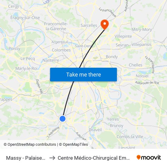 Massy - Palaiseau RER to Centre Médico-Chirurgical Emmanuel Rain map