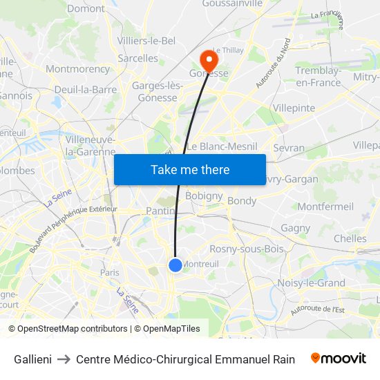 Gallieni to Centre Médico-Chirurgical Emmanuel Rain map