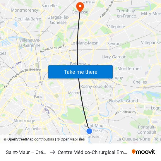 Saint-Maur – Créteil RER to Centre Médico-Chirurgical Emmanuel Rain map