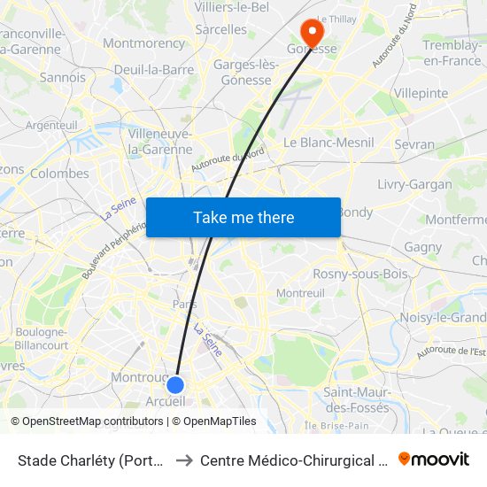 Stade Charléty (Porte de Gentilly) to Centre Médico-Chirurgical Emmanuel Rain map