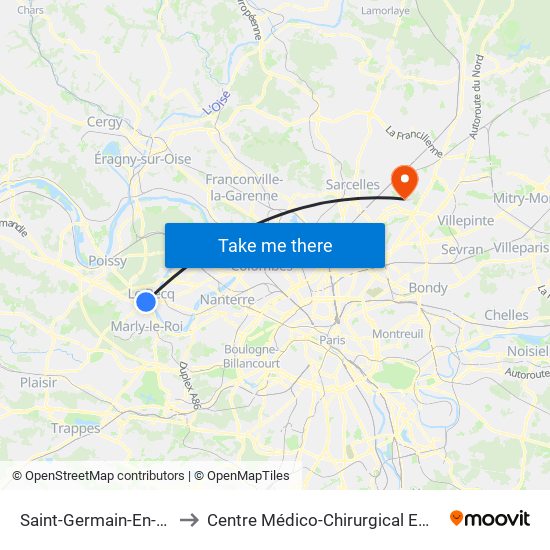 Saint-Germain-En-Laye RER to Centre Médico-Chirurgical Emmanuel Rain map