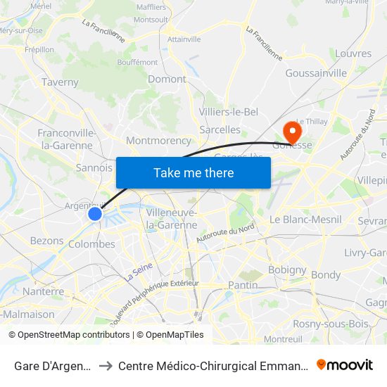 Gare D'Argenteuil to Centre Médico-Chirurgical Emmanuel Rain map
