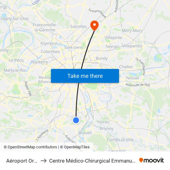 Aéroport Orly 4 to Centre Médico-Chirurgical Emmanuel Rain map