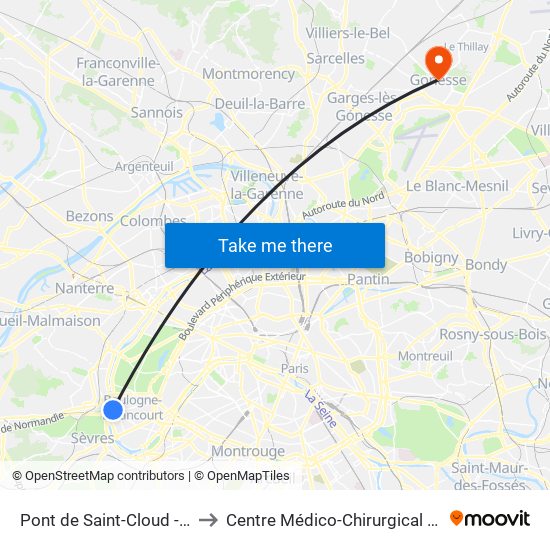 Pont de Saint-Cloud - Albert Kahn to Centre Médico-Chirurgical Emmanuel Rain map