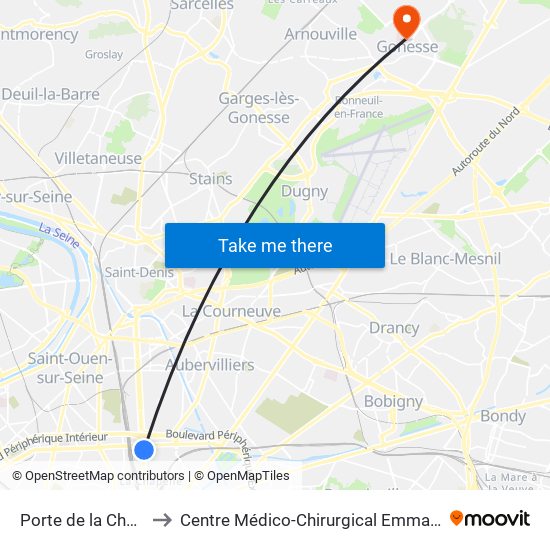 Porte de la Chapelle to Centre Médico-Chirurgical Emmanuel Rain map