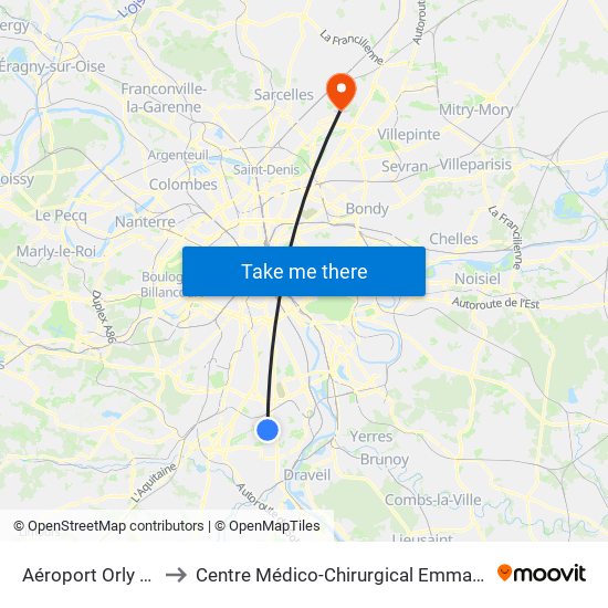 Aéroport Orly 1-2-3 to Centre Médico-Chirurgical Emmanuel Rain map