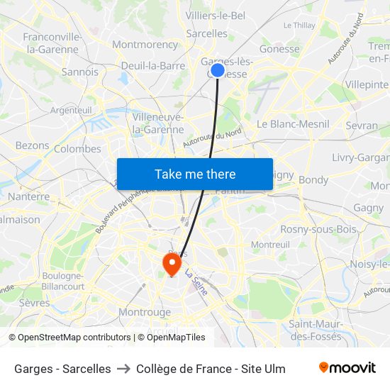 Garges - Sarcelles to Collège de France - Site Ulm map
