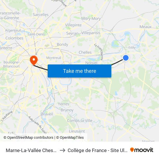 Marne-La-Vallée Chessy to Collège de France - Site Ulm map