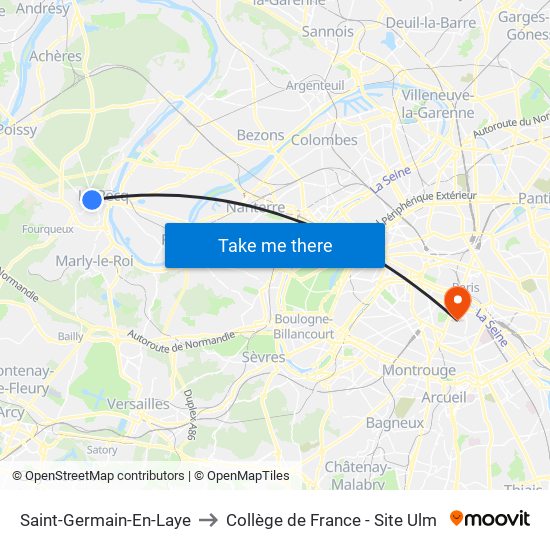Saint-Germain-En-Laye to Collège de France - Site Ulm map