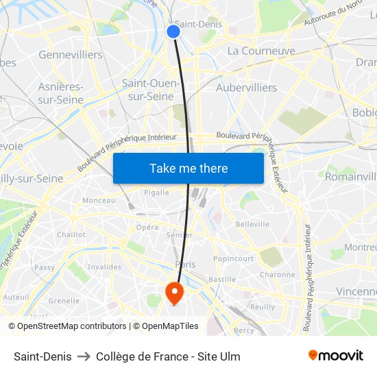 Saint-Denis to Collège de France - Site Ulm map