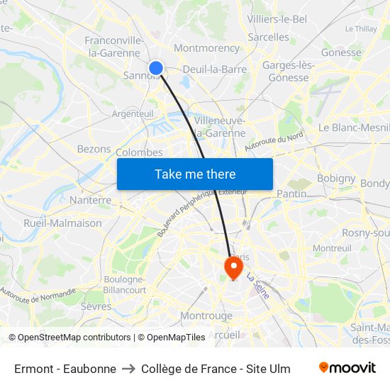 Ermont - Eaubonne to Collège de France - Site Ulm map