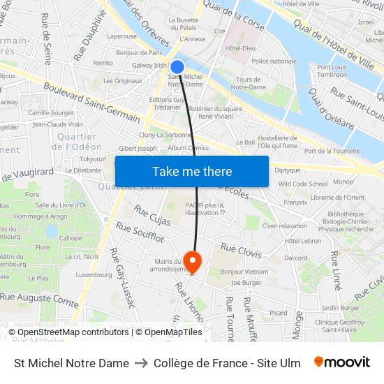 St Michel Notre Dame to Collège de France - Site Ulm map