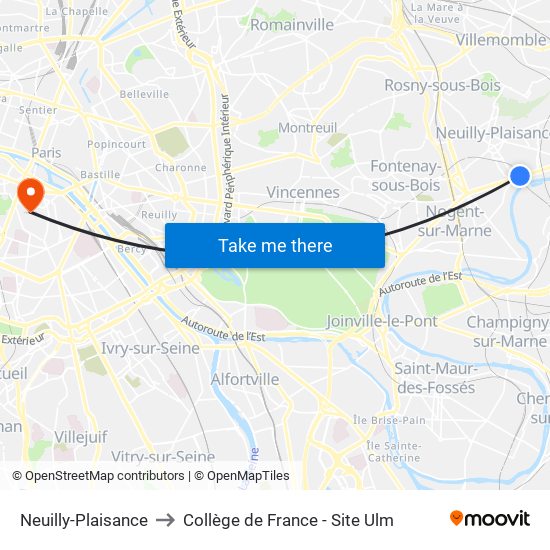 Neuilly-Plaisance to Collège de France - Site Ulm map