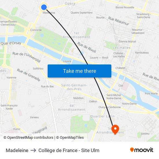Madeleine to Collège de France - Site Ulm map