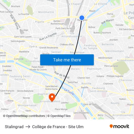 Stalingrad to Collège de France - Site Ulm map