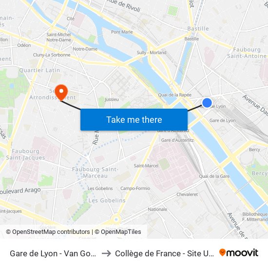 Gare de Lyon - Van Gogh to Collège de France - Site Ulm map